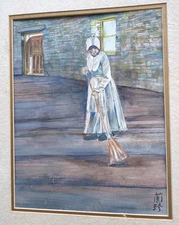 Framed, antique original watercolor, signed 1