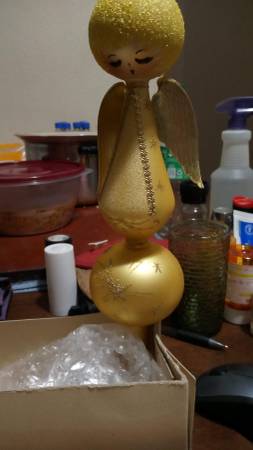 Angel Glass Antique Tree Topper from Brandeis original box 1