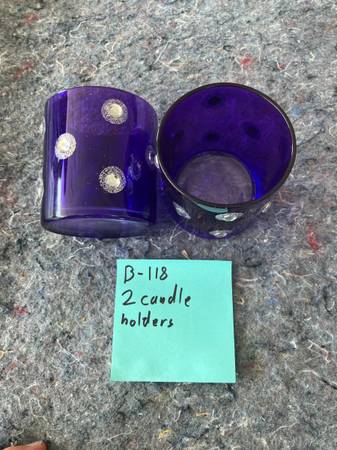 2 blue votive candle holders 1