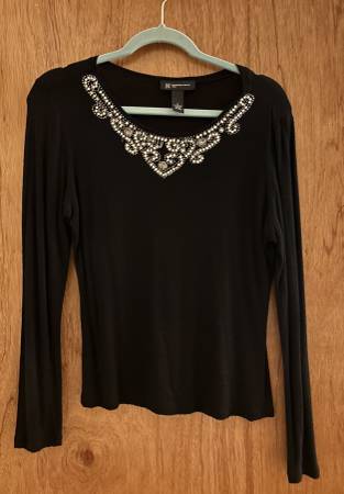 Woman's shirt, black with rhinestones, Medium 1