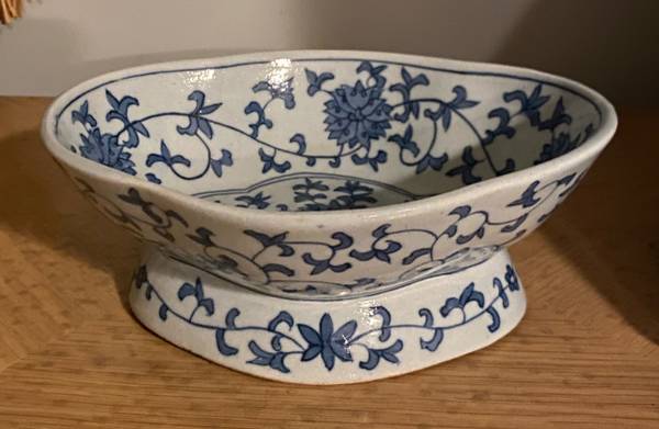 Vintage  Blue white raised  display ceramic bowl from Overseas 1