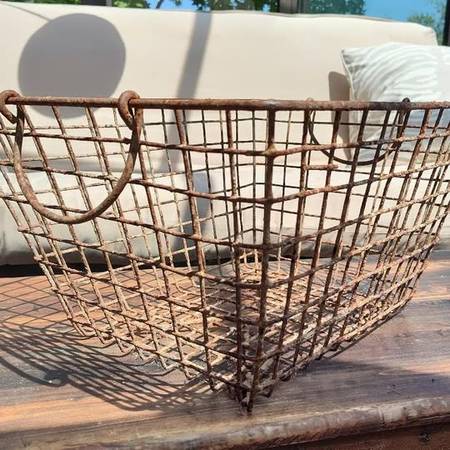 Large rusted metal basket 1