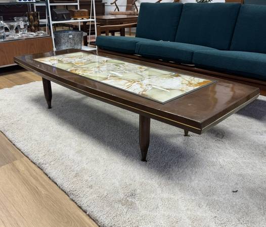 Rare Onyx Tile Inlay Walnut Coffee Table. 1