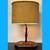 Rustic colonial early Americana vibe lamp w double inkwell base. Burlap style sh 1 thumbnail