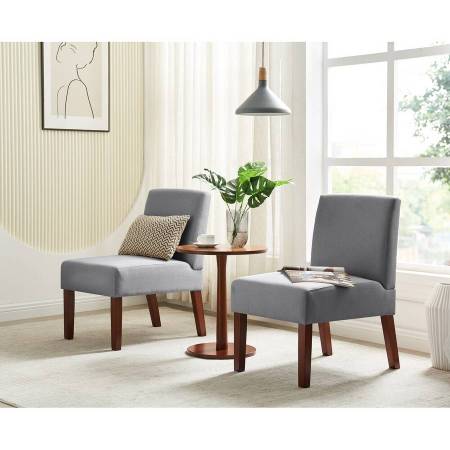 Like NEW 2 Wood & Gray Cushioned Chairs 1