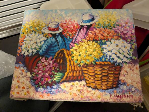 Painting Of Flower Vendors (Lima, Peru) 1