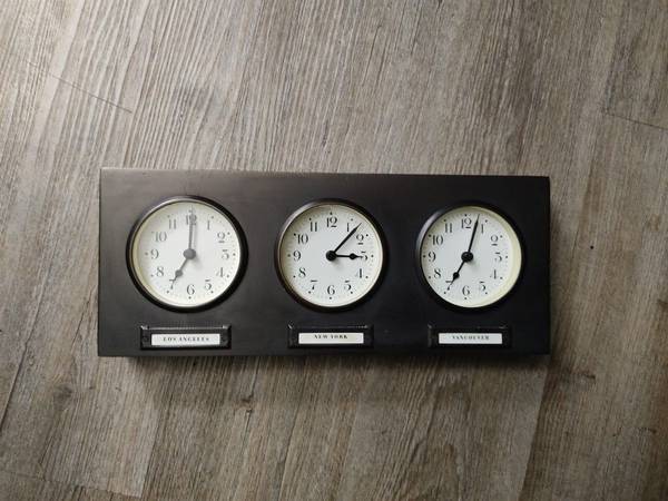 Pottery Barn Around The World 3 Time Zones Brushed Nickel Clock 1