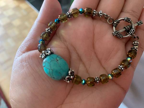 Sterling Silver Bracelet with Natural Turquoises Stones 1