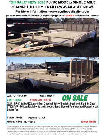 NEW PJ (U8) UTILITY TRAILERS @ SOUTHWEST TRAILER SALES (760) 788-8900 1
