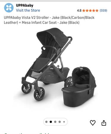 UPPAbaby Vista V2 Stroller - Jake (Black/Carbon/Black Leather) 1