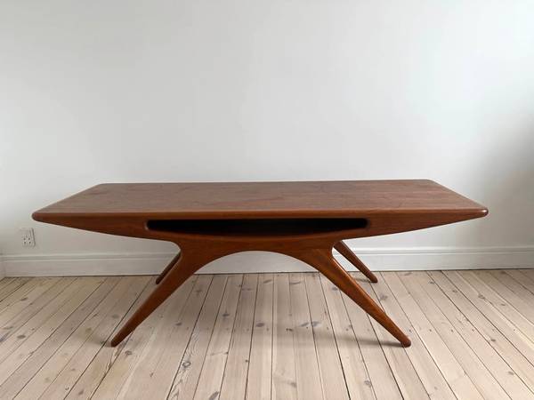 Rare Johannes Andersen Smiley Teak Coffee Table 59in - furniture