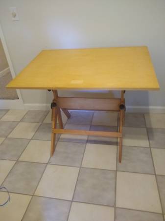 Large Adjustable Wooden Drawing Table. Vintage. 1