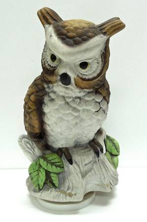 LARGE Ceramic OWL On Branch MUSIC BOX Musical Wind Up REVOLVES 1