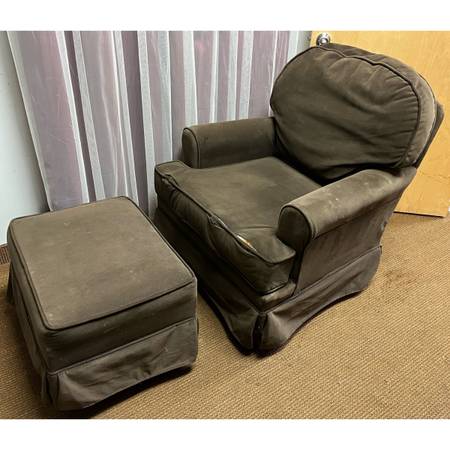 Chocolate brown swivel Rocking Chair with Rocking Ottoman. Sew my busted seams. 1