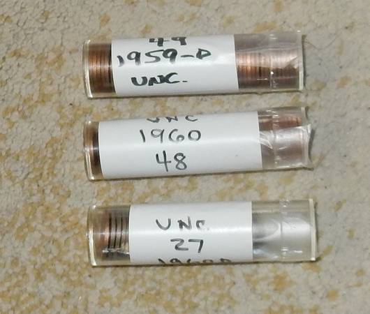 UNCIRCULATED LINCOLN CENTS 1959D,1960, 1960D 1