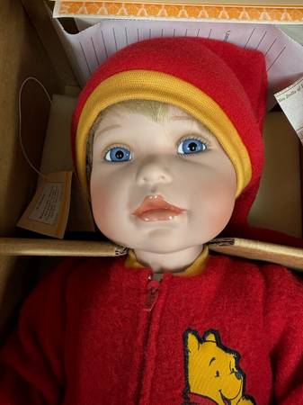 Winnie the Pooh porcelain doll and Winnie the Pooh plush toy- new in the box 1