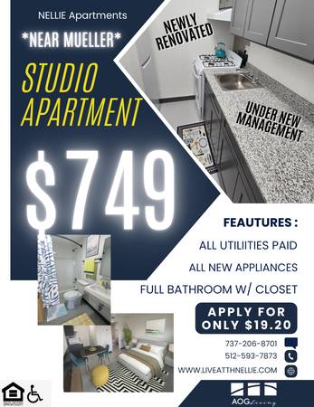 Newly remodeled studio apartment for $749 1