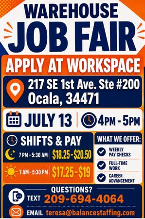 Warehouse Associates & Forklift Operators APPLY JULY 14-16 1