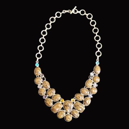Bronzite and a Variety of Gemstones in a Silver Collar Necklace 1