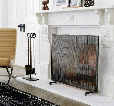 Crate & Barrel Antiqued Brass Fireplace Screen 1