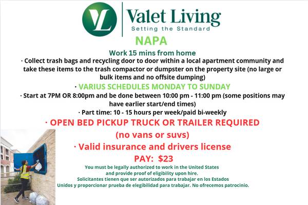 Earn Extra $ Part-Time Evening Apartment Trash Collector - Napa 1