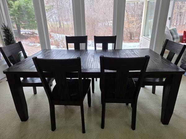 Solid Pine Dining Table Set + 6 Chairs (Like New) - Ashley Trudell 1