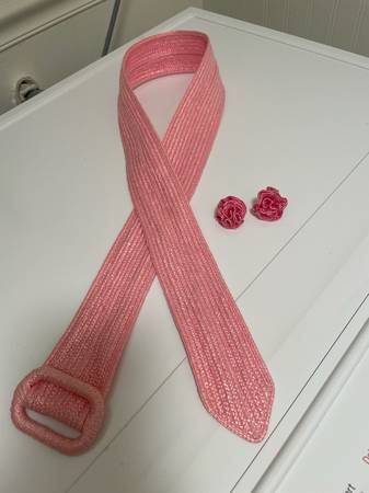 Pink Straw Earrings and Belt 1