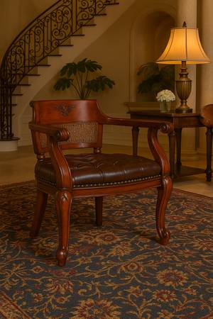 Beautiful Solid Wood Armchair – Full Grain Leather 1