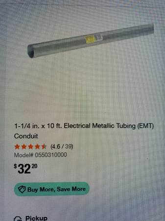 Two 1-1/4" x 10' Electrical Metalic Tubing  - Both for $40 or Each at 1