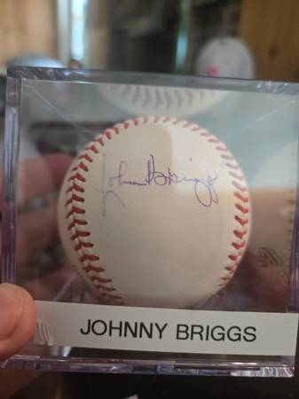 Autographed baseball of former phillie Johnny Briggs 1