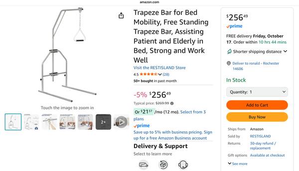 Trapeze bar for bed mobilty 1