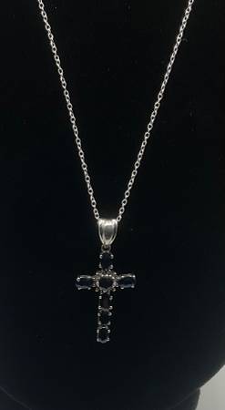 Sterling Silver Blue Sapphire & Diamond Cross 18” Necklace 1