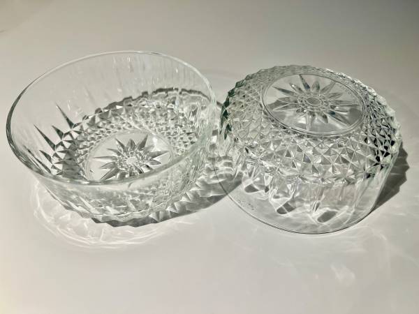 Vintage Acoroc France Diamond Cut Crystal Glass Salad Bowls 1