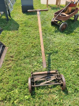 Vintage wooden push lawn mower 1
