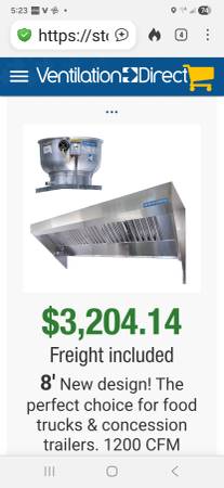 8ft food truck hood assembly 1