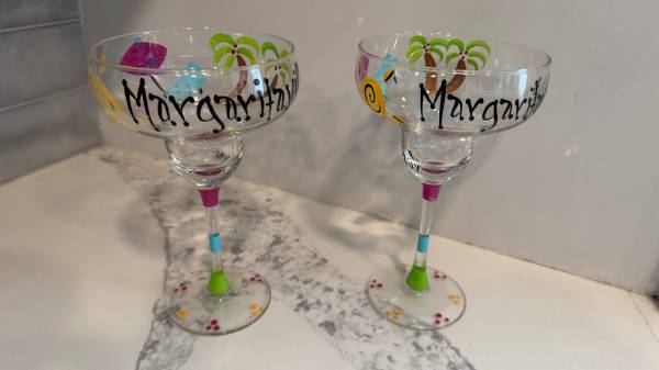 Two Beautiful Hand painted Margarita glasses 1