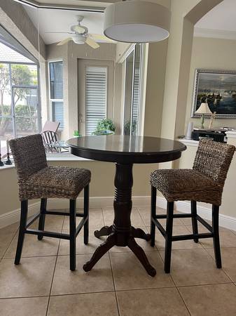 Pier One High Top Table w/ Two Rattan Chairs 1