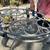 Indoors OR outdoors Coffee table oval with metal base and glass top 7 thumbnail