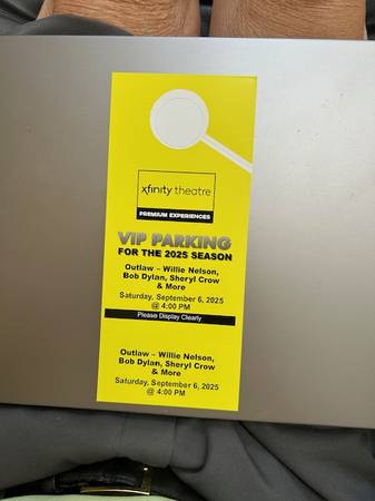 VIP parking pass Outlaws Sept 6 1