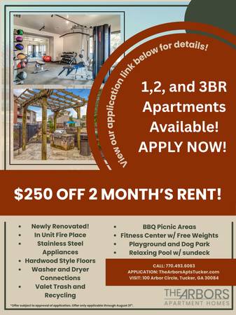 $1,450 / 2br - 980ft2 - *GET $250 DOLLARS OFF YOUR FIRST 2 MONTH’S RENT AT THE ARBORS TUCKER* (Tucker, GA)63964401805443122