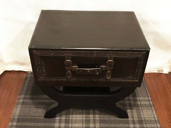Small Leatherette Covered Table with Pull Out Draw 1