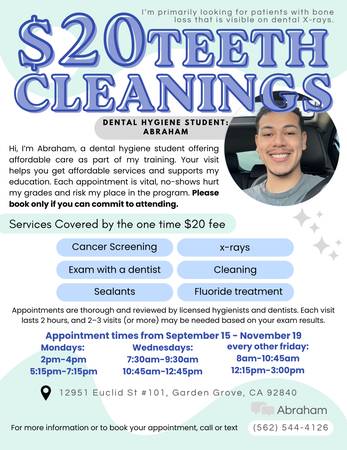 $20 teeth Cleanings (dental Hygiene Student) 1