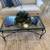 Small loveseat and Glass Top Wrought  Iron Tables w Area Rug 1 thumbnail