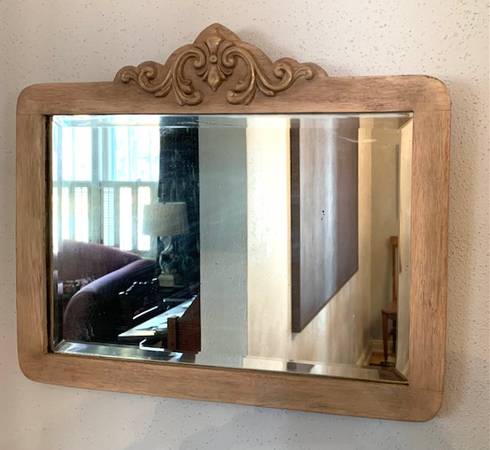 Refurbished Whitewashed Antique Oak Mirror 1
