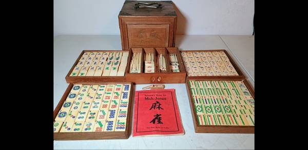 Vintage Chinese Mahjong Ma-Jong Set Tongue & Groove/Bamboo/Bone (1920' 1