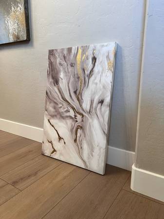 36x24 Large Mauve/Taupe/White/Gold Glitter Marble Canvas Art Abstract Artwork 1
