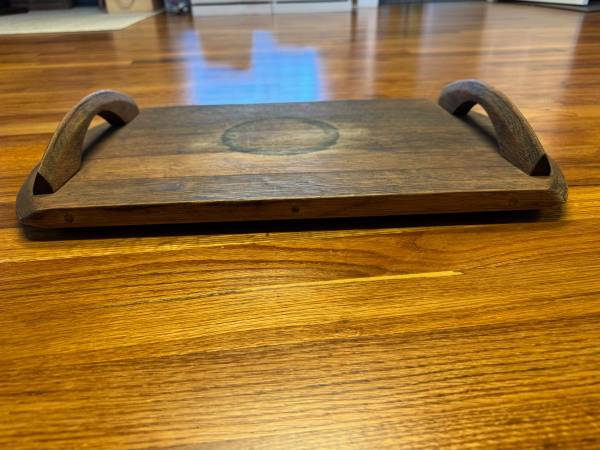 Rustic Solid Wood Serving Tray with Carved Handles 1