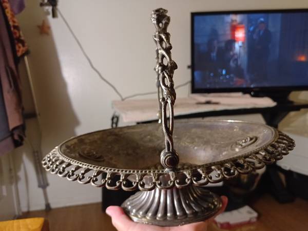 1866 ANTIQUE SILVER PLATED Footed BASKET W/GREAT DETAIL 1