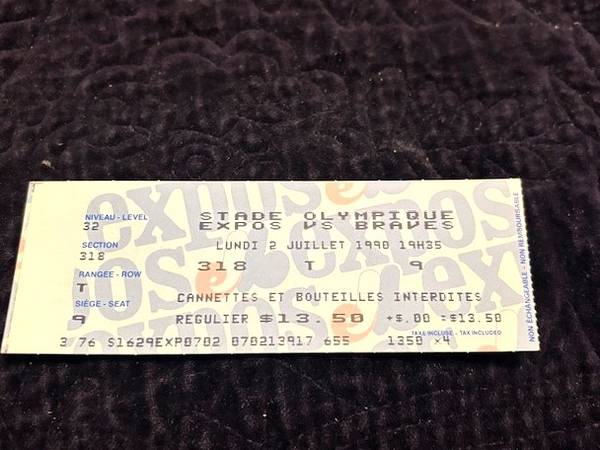 July 2, 1990 Atlanta Braves at Montreal Expos Ticket Stub 1