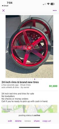 llantas y neumáticos de 24 pulgadas - $1,300 (Chula Vista)63616059284867123